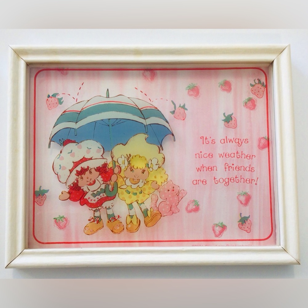 Set 4 Vintage Strawberry Shortcake Reverse Painted Glass Pictures 1980 ORIGINALS - Picture 6 of 14